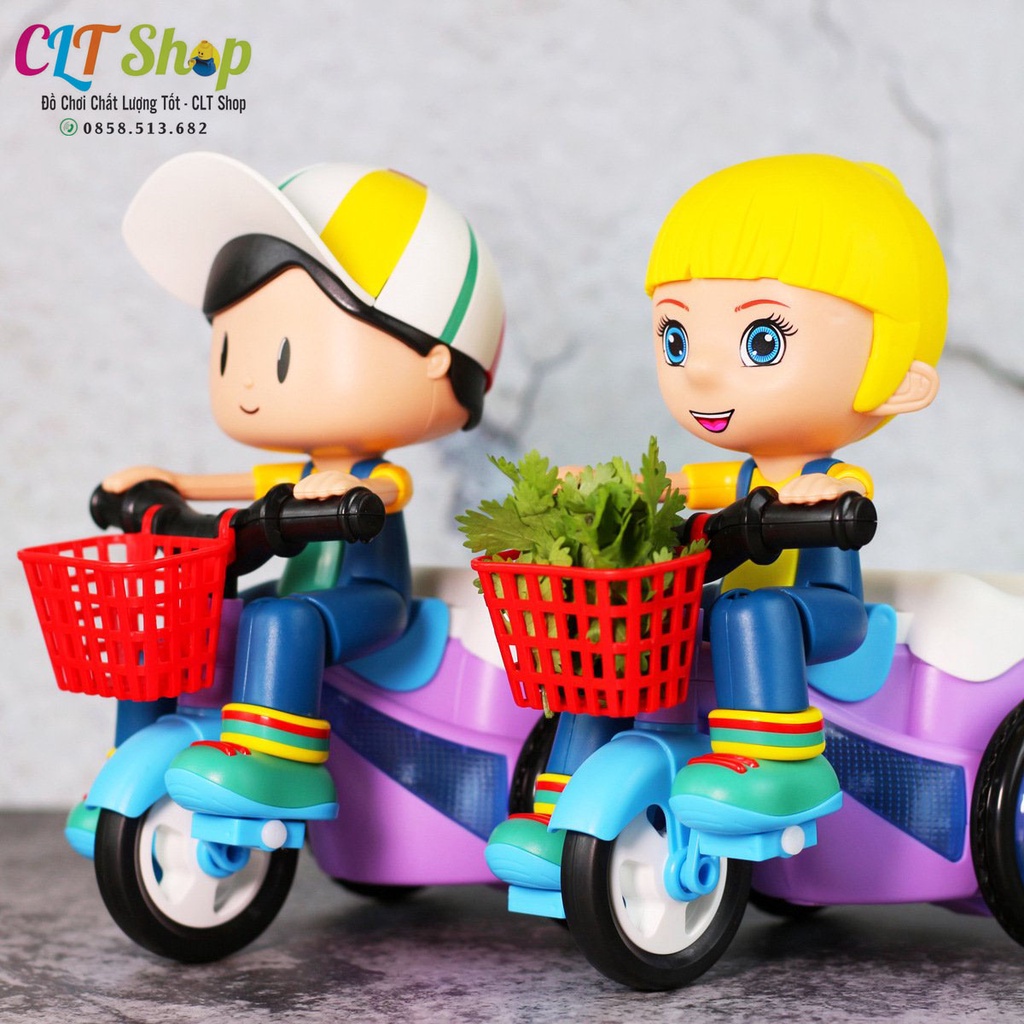 Đồ chơi cho bé em bé đạp xe quay nhạc xoay 360 độ cute có đèn và nhạc cho bé, đồ chơi trung thu