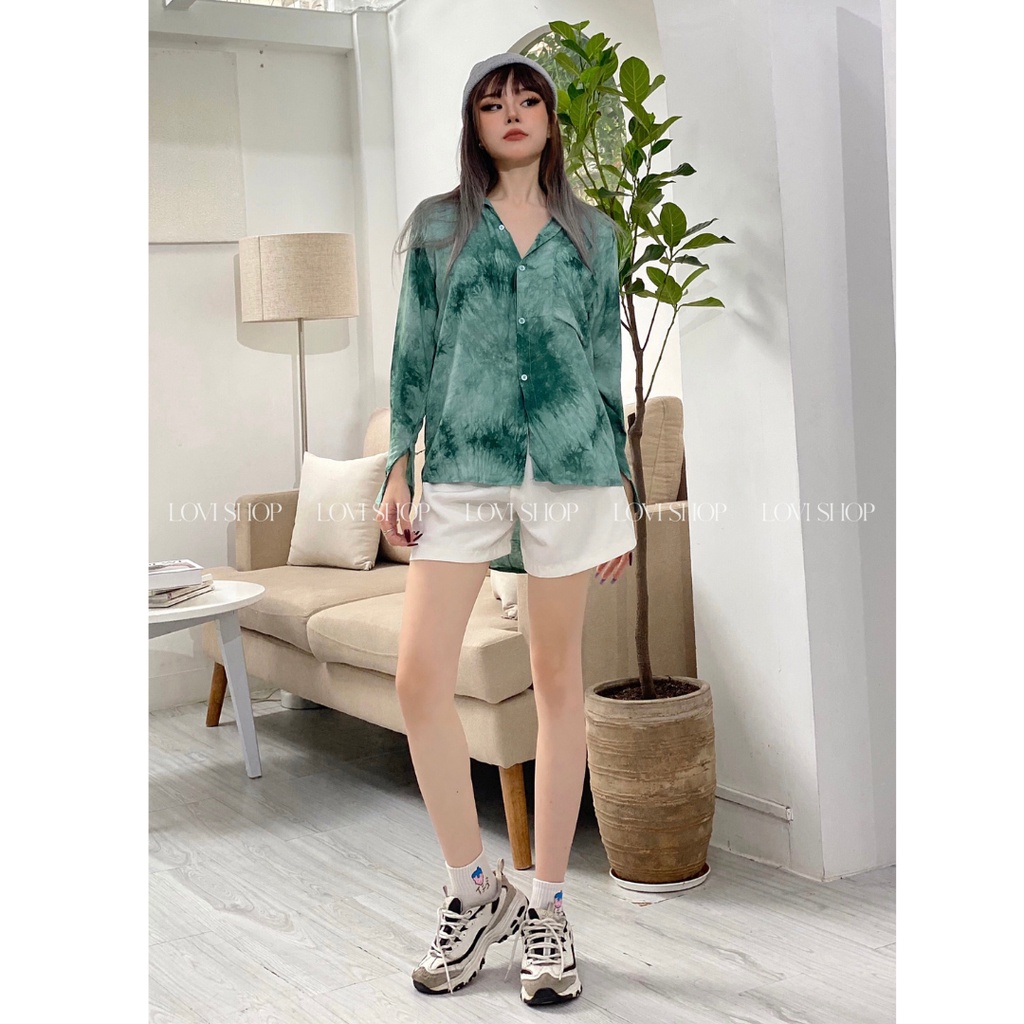 Áo sơ mi nữ loang màu tay dài cá tính chất lừ Lovi