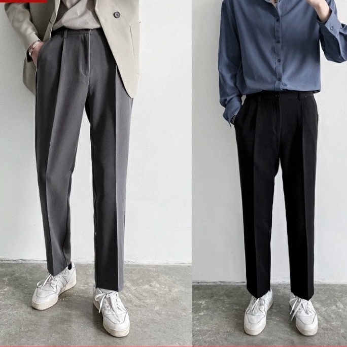Quần baggy nam ống rộng không xù loại tây âu Premium thời trang, Quần tây âu nam vải lụa hàn co giãn không nhăn - Hàng m