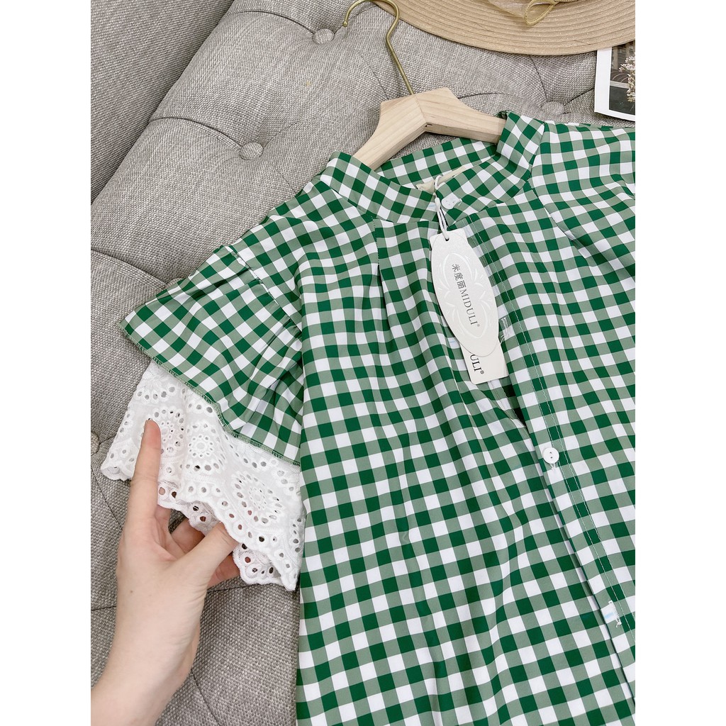 Đầm Kẻ Xanh Cánh Tiên Xòe Cúc Cổ Tàu Siêu Hot | BigBuy360 - bigbuy360.vn