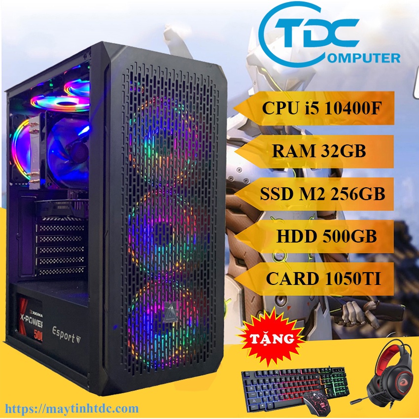 Case máy tính chơi game,thiết kế đồ họa Max PC CPU core i5 10400F, Ram 32GB,SSD M2 256GB, HDD 500GB Card 1050TI+Qùa Tặng