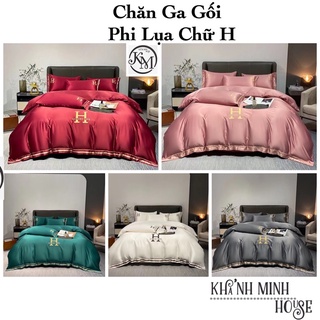 Bộ Chăn Ga Gối Phi Lụa Chữ H Nhập Khẩu, Siêu Mềm Không Xẹp Lún