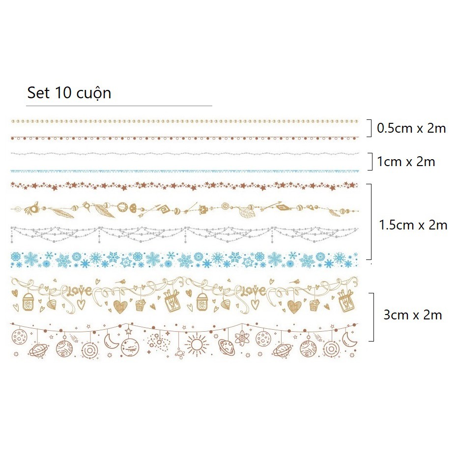 Set băng dính washi tape nhũ WT245