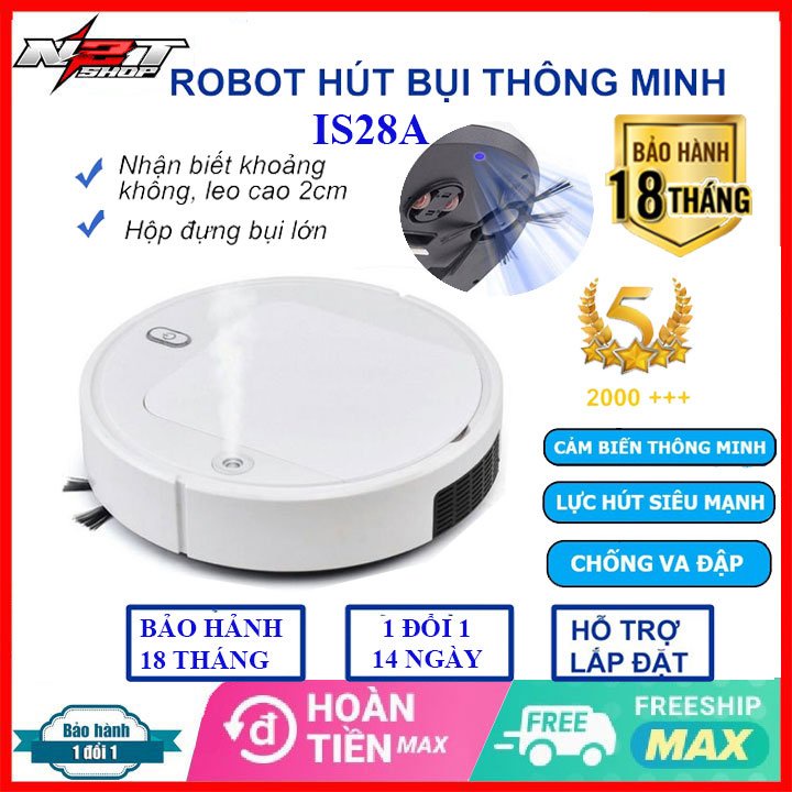 Robot hút bụi - Rô Bốt hút bụi lau nhà quét nhà đa năng tích hợp xông tinh dầu làm thơm nhà model IS28A tiện lợi