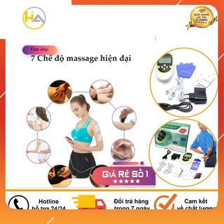 Máy massage trị liệu xung điện 8 miếng dán đầu ra kép đa chức năng, giúp trị liệu đau mỏi vai gáy