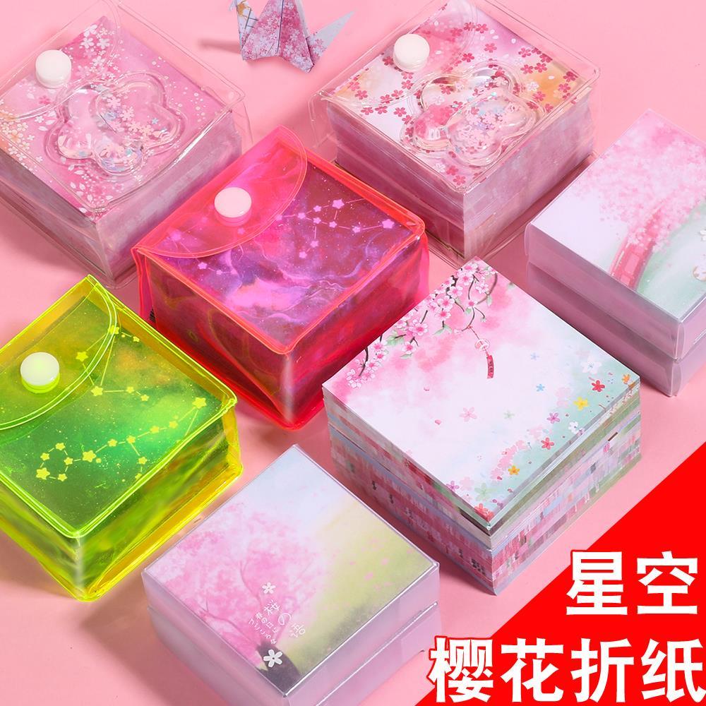 ∞✆Giấy Xếp Origami Hình Vuông Hai Mặt Họa Tiết Hoa Anh Đào / Chim Hạc Hai Mặt Kích Thước Nhỏ Cho Trẻ Mẫu Giáo