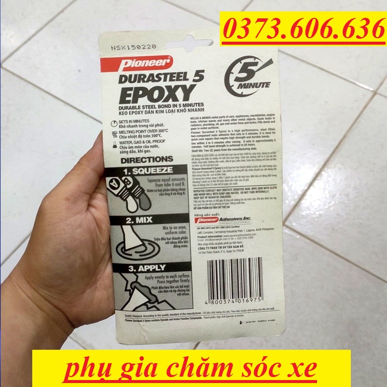 Keo Dán AB 2 Thành Phần Kim Loại Đa Năng Chịu Nhiệt Cao Trên 300ĐộC Pioneer Durasteel 5 Epoxy 35G chính hãng
