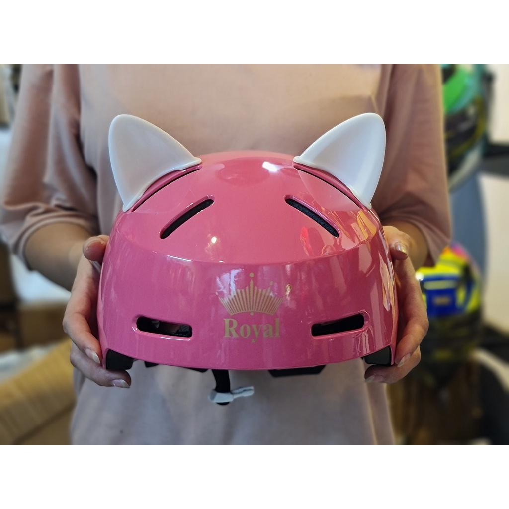 Combo Mũ bảo hiểm Royal Md17 màu hồng gắn tai mèo trắng siêu đẹp
