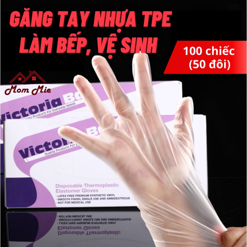 100 chiếc Găng tay TPE siêu dai làm bếp, găng tay nilon dùng 1 lần - J124, K024