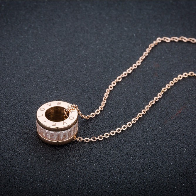 Dây Chuyền Khuyên Tròn Đính Đá Nhân Tạo Ti Tan Không Đen TT 0635