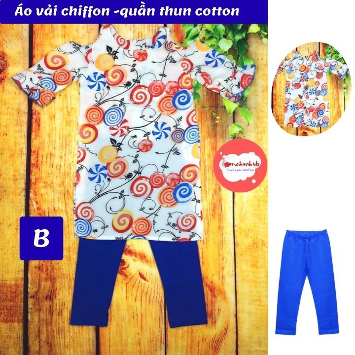 Áo dài cách tân cho bé gái- Áo dài vải chiffon, quần thun cotton - Tomchuakids