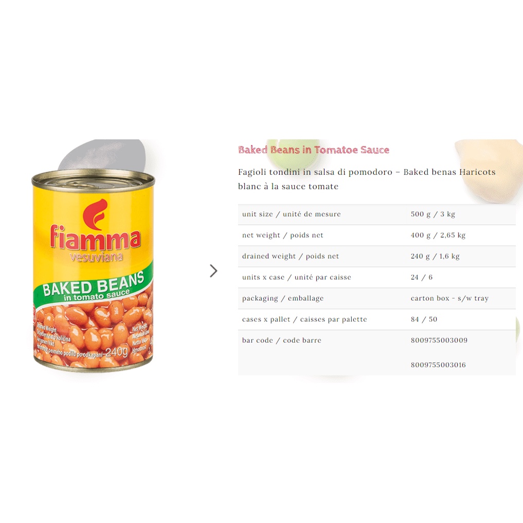 ĐẬU SỐT CÀ CHUA - BAKED BEANS FIAMMA 400GR