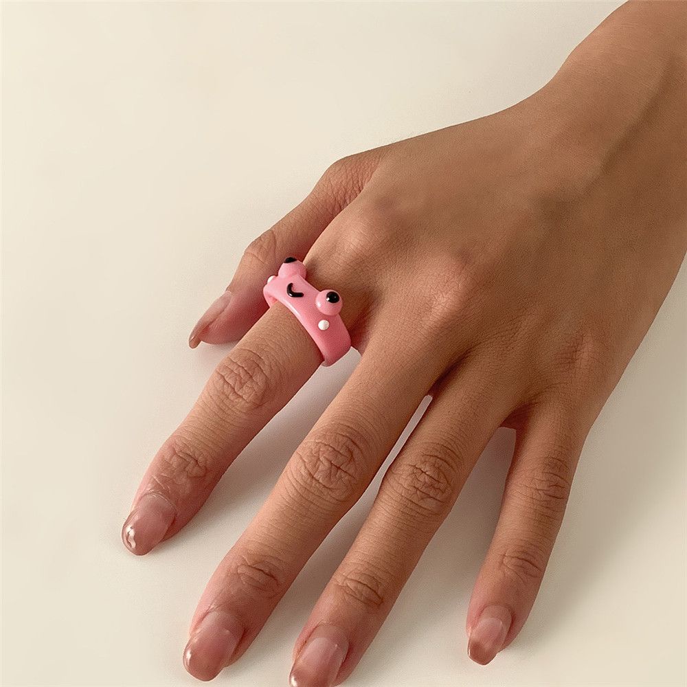 Nhẫn nhựa resin thiết kế kiểu chú ếch màu tương phản dễ thương vui nhộn thời trang dành cho nữ