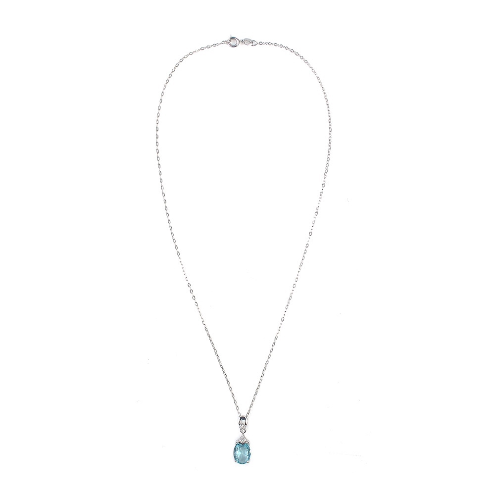 【sweet】Women Vintage Shiny Blue Crystal Silver Chain Jewelry Pendant Necklace for Gift