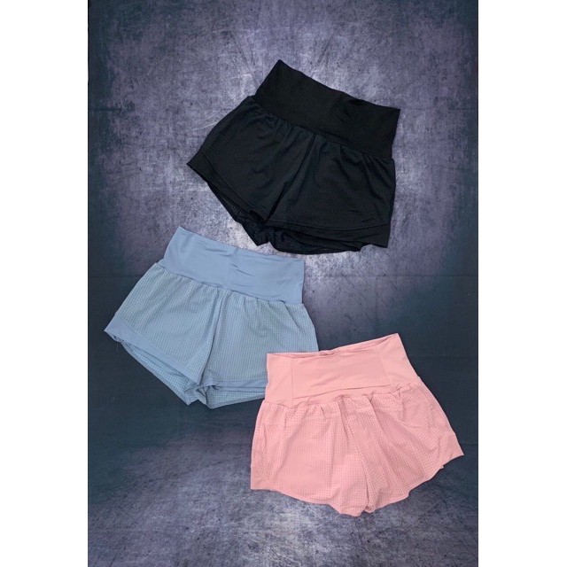Quần Short Lưới Lưng Bản To Hai Lớp, Quần Đùi Tập Cạp Cao Thoáng Khí [Ảnh Chụp Thật] - OQ026