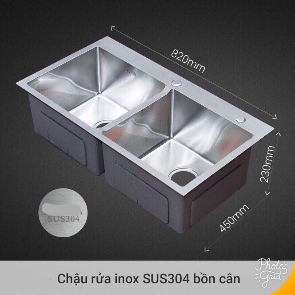 Combo bộ chậu Inox 304 đúc liền khối 8245 và vòi rửa chén bát Inox 304 tròn