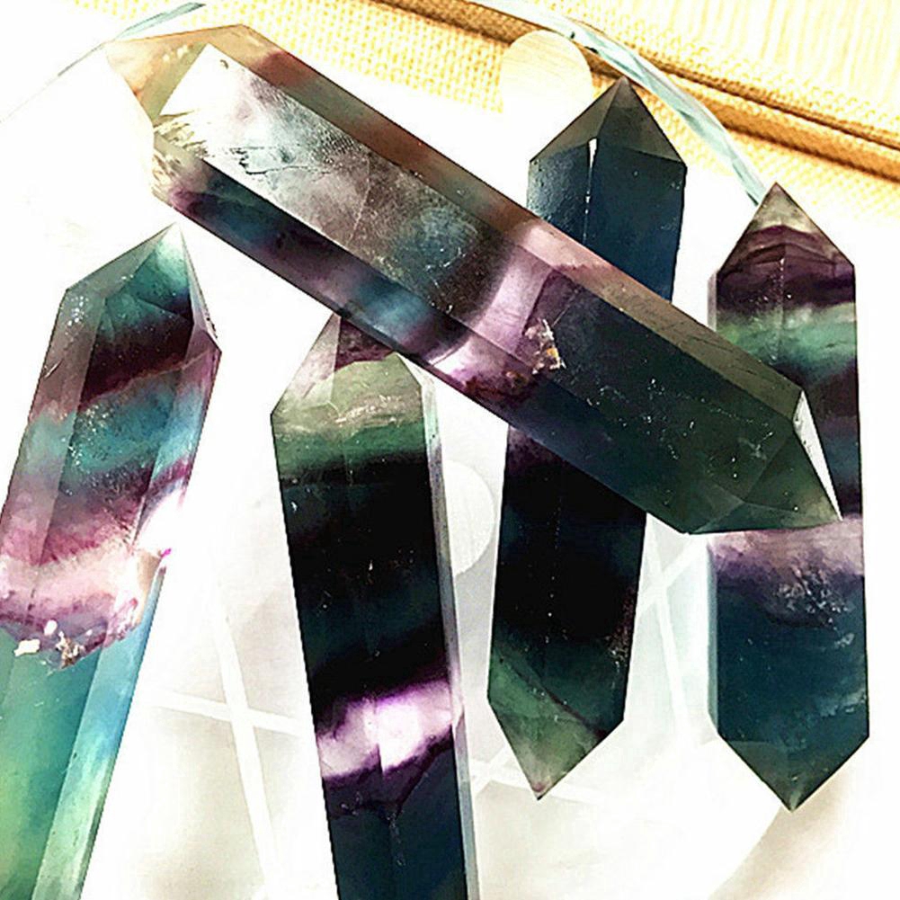 Đá thô Fluorite tự nhiên hình trụ lục giác nhiều màu sắc làm phụ kiện trang trí mã A9E7