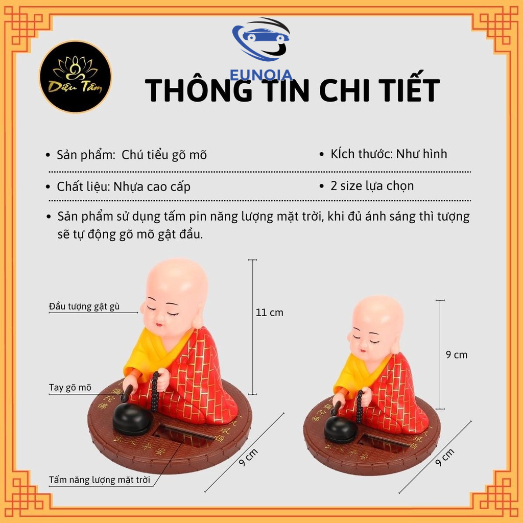 Tượng phật chú tiểu gõ mõ tụng kinh để taplo trang trí xe hơi ô tô