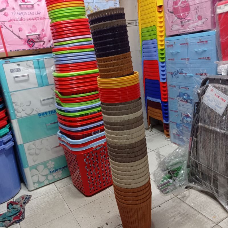 Sọt nhựa đan giả mây tròn