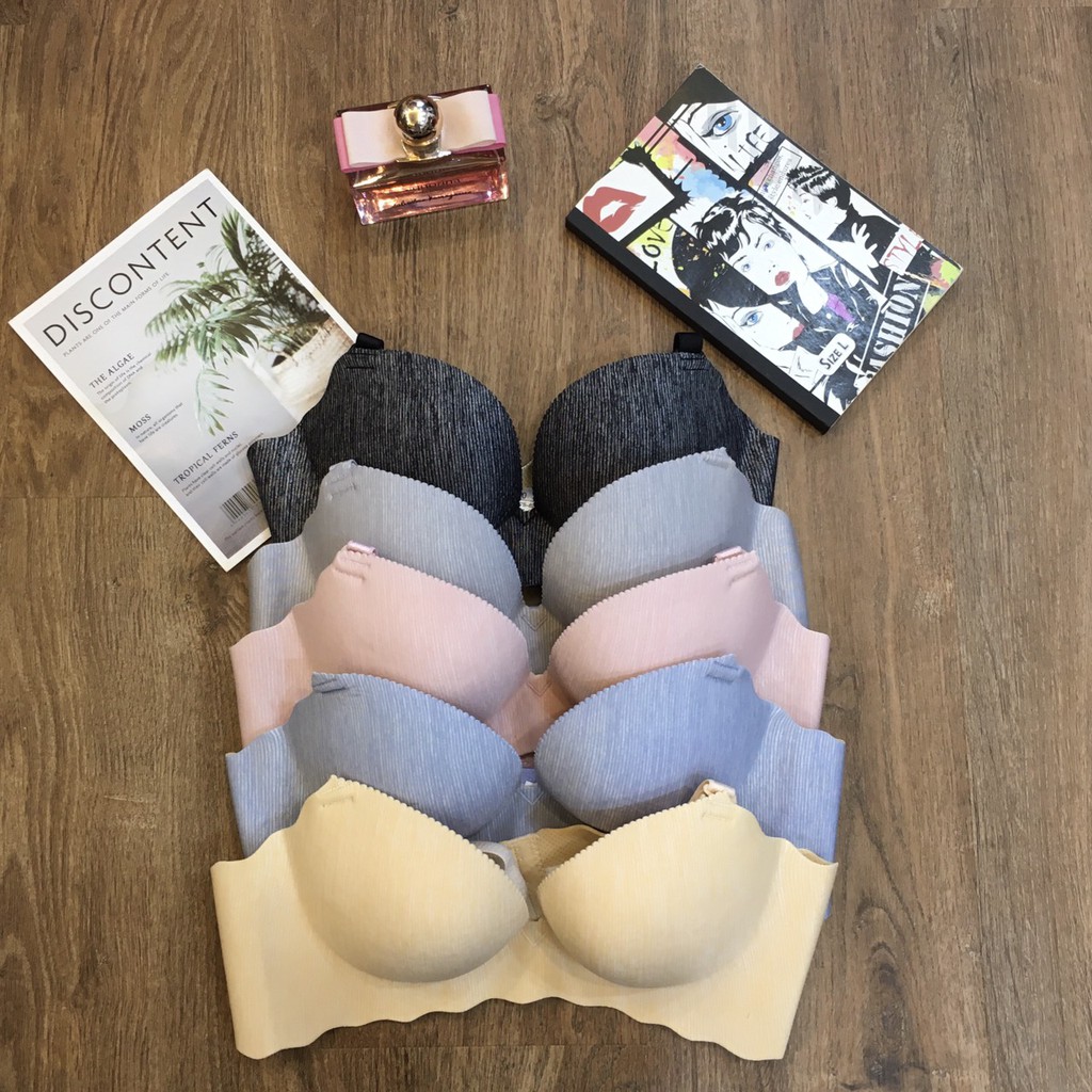 Áo Lót Nữ Đúc Su Kẻ Thông Hơi Đệm Dày Không Gọng Nâng Ngực Chất Liệu Thoáng Ms32