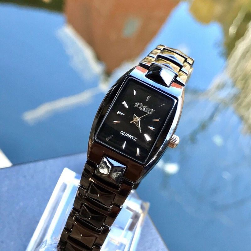 (Giá sỉ) Đồng hồ thời trang nam nữ Yishi mặt chữ nhật dây kim loại đen cực đẹp