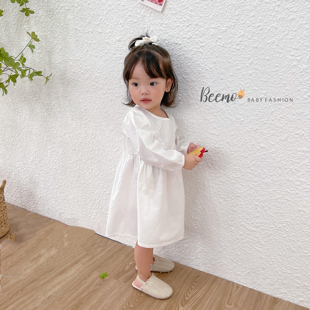 Váy đầm babydoll Beemo viền ren xinh xắn vải thô hàn cho bé gái đi học, đi chơi từ 1 đến 6 tuổi 22185V