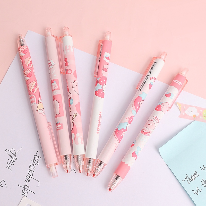 1 Bút Mực Gel Ngòi Bấm Hình Khủng Long Dâu Tây/Khủng Long Hoạt Hình 0.5mm Màu Đen Dành Cho Học Sinh/Văn Phòng