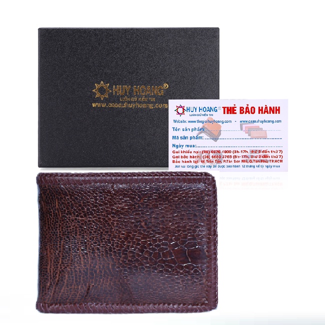 Ví nam Huy Hoàng da đà điểu đan viền màu đen, nâu đất, nâu đỏ, vàng bò HP2416-17-24-25