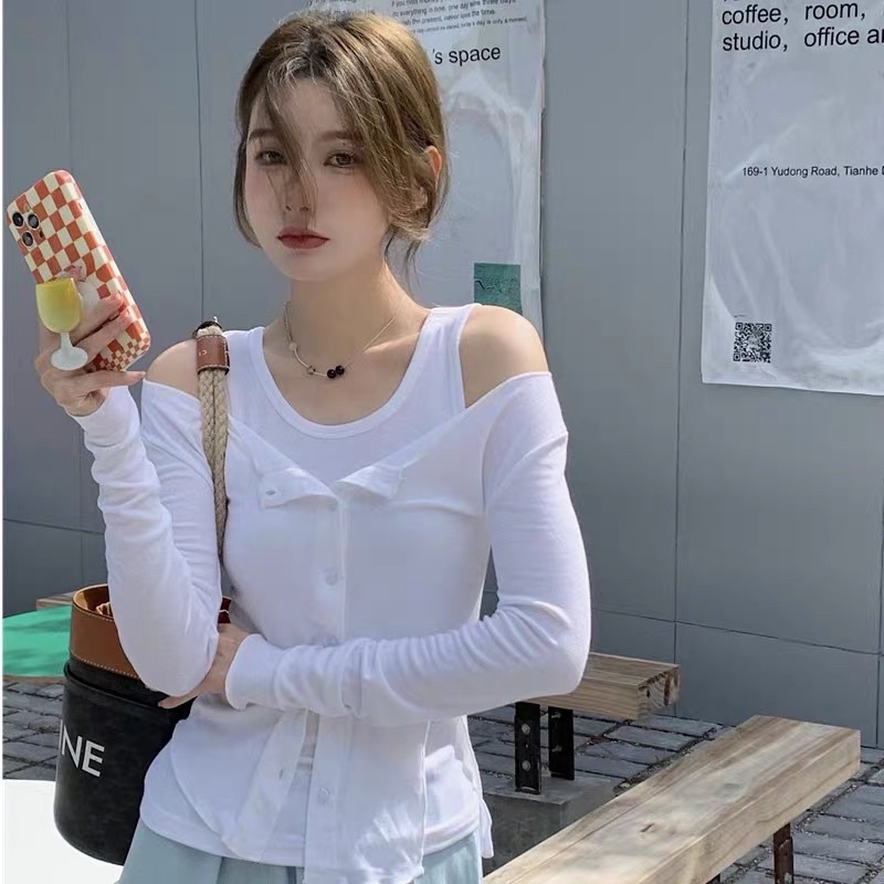 Áo thun nữ tay dài có lót áo 3 lỗ bên trong, áo kiểu kín đáo xin xắn không hở, thun thoáng mát - clothing for girl