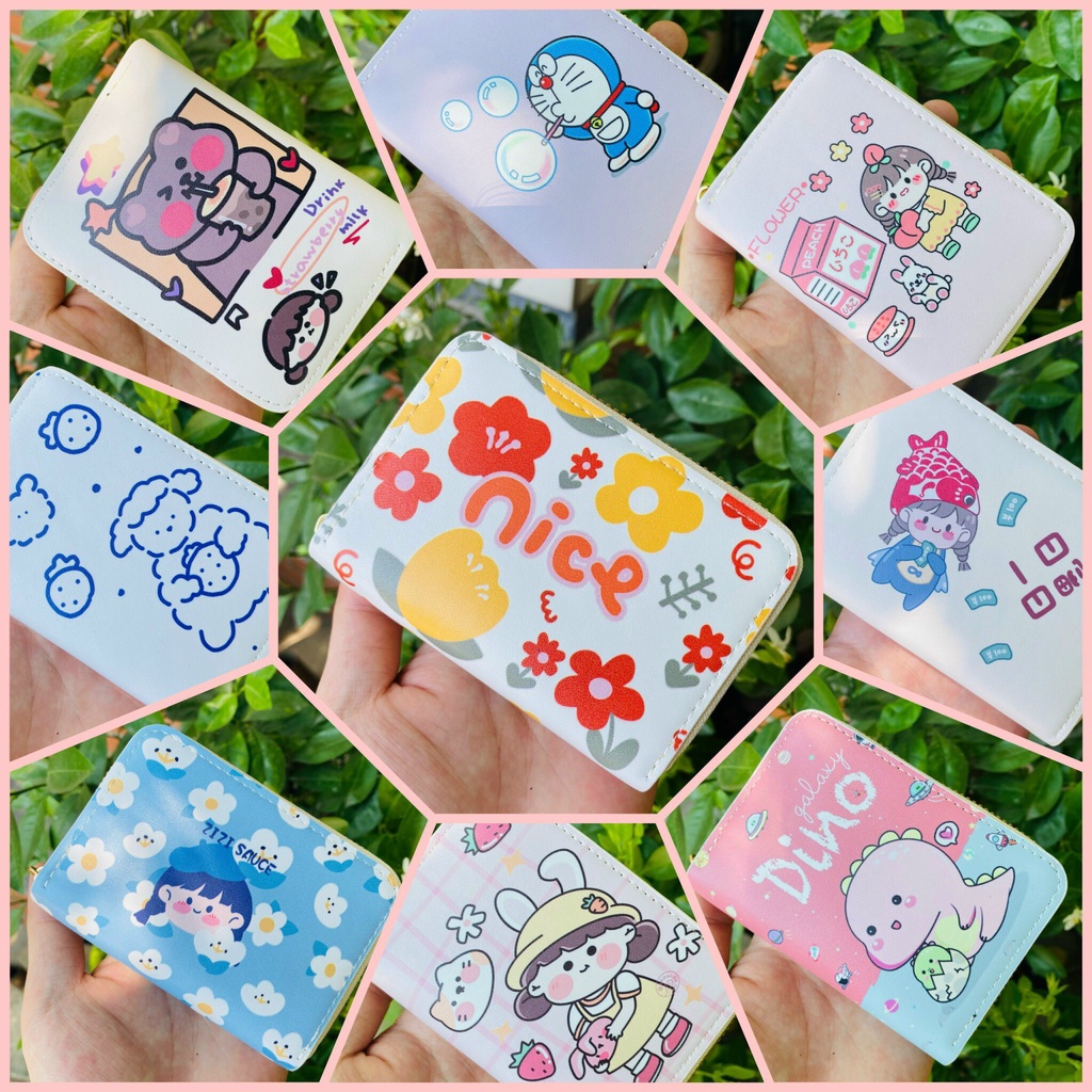 Ví mini cute ví nữ cầm tay nhiều họa tiết dễ thương ví nữ dáng ngắn da PU xinh xắn