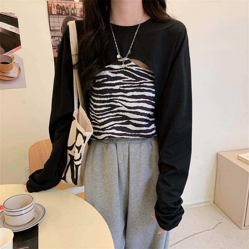 【ZHELIHANGFEI】Áo Thun Sweater Tay Dài In Họa Tiết Da Báo Quyến Rũ Tw