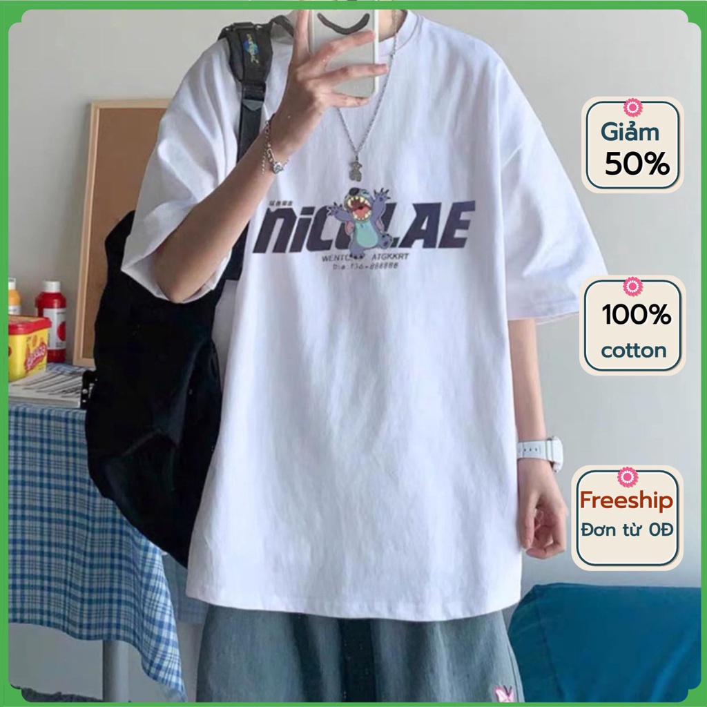 Áo thun tay lỡ form rộng unisex họa tiết MONSTER, Áo phông Nam Nữ chất cotton dày dặn