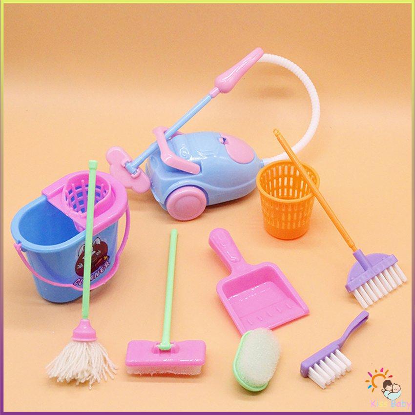 Bộ dụng cụ làm sạch chổi lau nhà thùng rác miniature dành cho búp bê làm việc nhà [9/7]