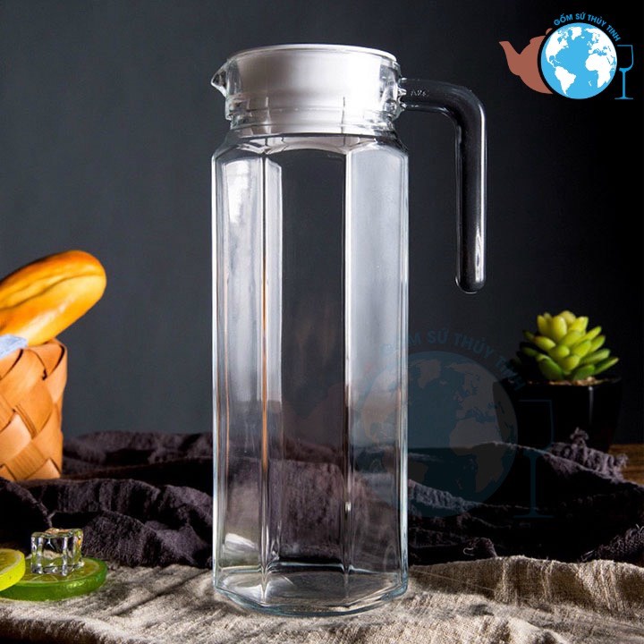 Bình thủy tinh miệng rót có quai cầm - loại lục giác dày đẹp 1000ml