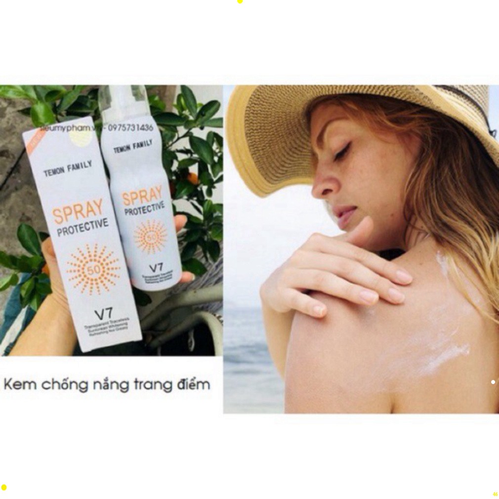 Xịt chống nắng V7 SUN screen Hàn Quốc, chai xịt che khuyết điểm, kem xịt trắng da lên tone không bết, không trôi klk