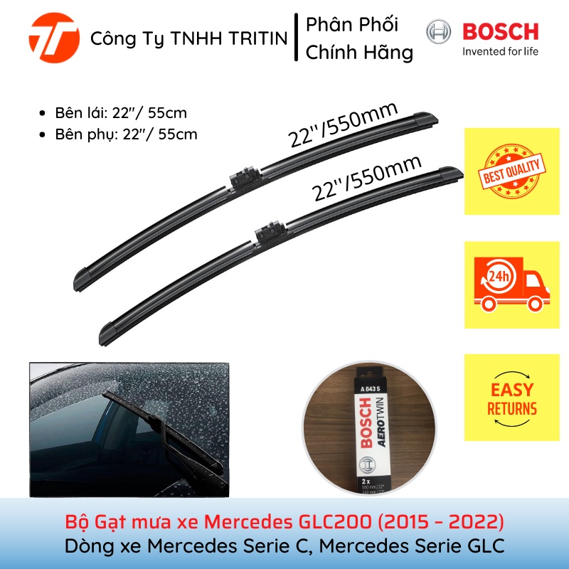 Gạt Mưa Xe Mercedes GLC200 [ 2015 – 2022 ] Bosch AeroTwin Euro Set A843S | Tritinco