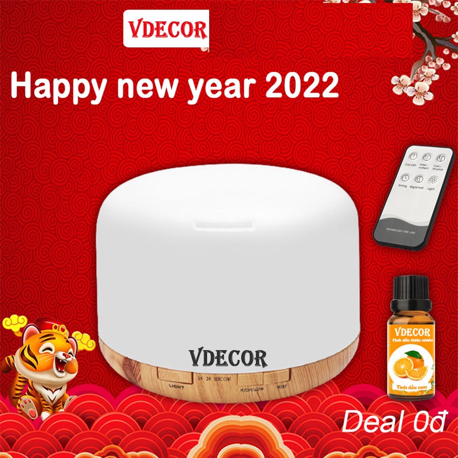 Máy xông tinh dầu Vdecor trụ Ngọc Tuyết siêu âm cao cấp tích hợp led 7 màu LOA  bluetooth | Kèm remote | TẶNG TINH DẦU