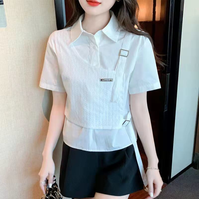 Áo sơ mi trắng giả 2 mảnh vải voan thiết kế trẻ trung khí chất cao cấp thời trang hè linh hoạt giải trí cho nữ