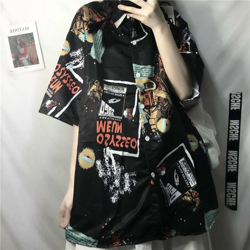 Áo sơ mi lụa loang màu nam nữ form rộng tay lở họa tiết độc đáo, chất mềm mịn, thoáng mát, thoải mái