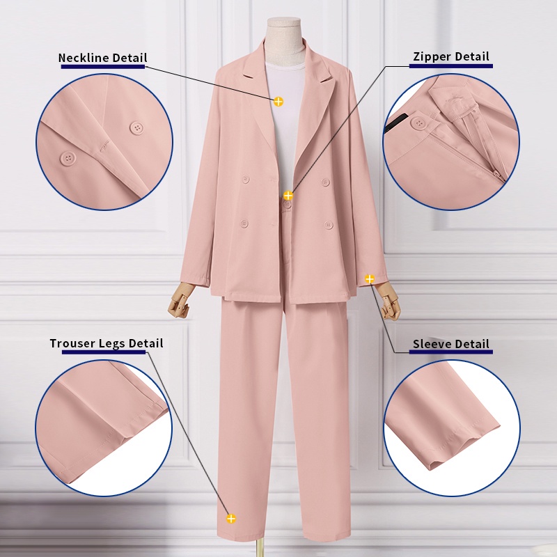 Bộ trang phục ZANZEA áo blazer và quần dài ôm dáng màu trơn đơn giản phong cách Hàn Quốc cho nữ