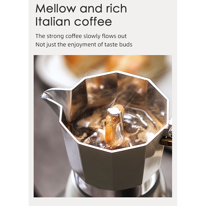 Bình Oneisall Moka chất liệu nhôm pha cà phê espresso dung tích thích hợp cho gia đình/văn phòng/cắm trại 150/300ml