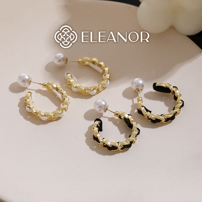 Bông tai nữ Eleanor Accessories hình chữ C đính ngọc trai nhân tạo phụ kiện trang sức cá tính