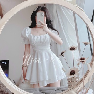 Jumsuit trắng xếp li ngực thắt nơ lưng - kèm hình thật