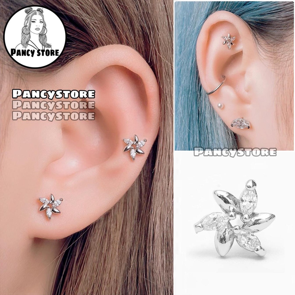 bông tai titan hoa đá xoắn siêu bền không gỉ khuyên tai Unisex
