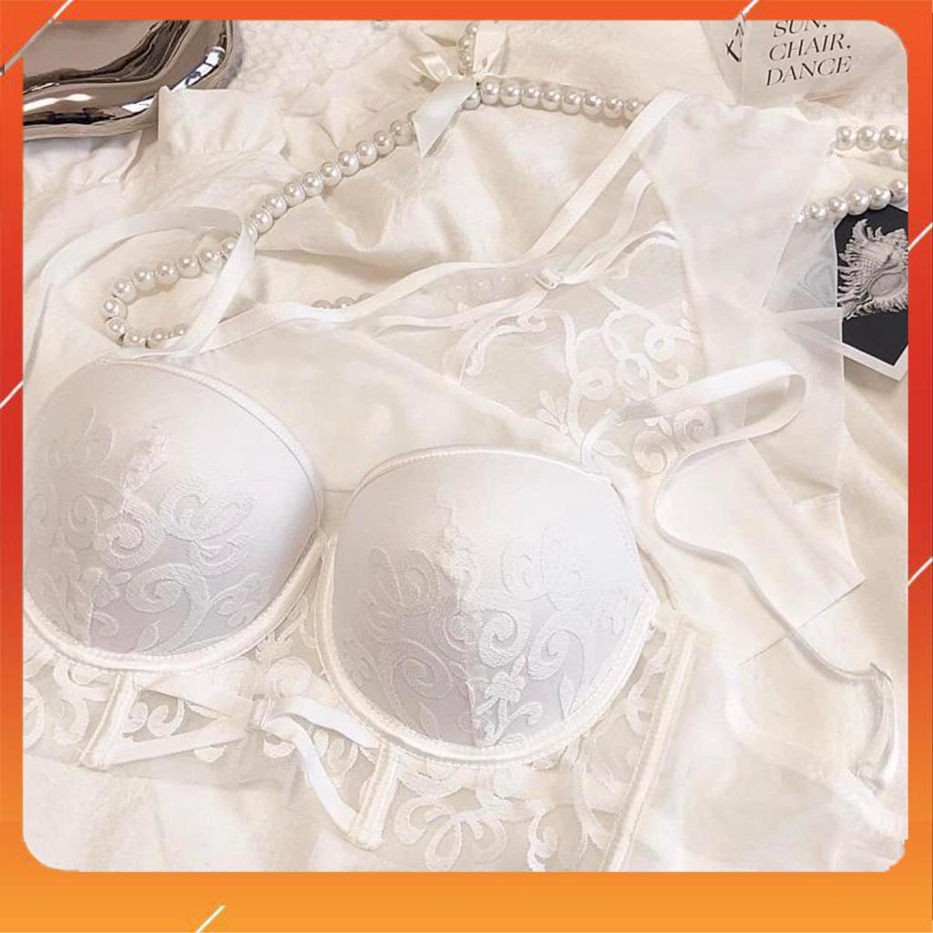 Set bộ đồ lót nữ AG ren cao cấp, áo có gọng, có mút đệm quần cạp cao B27230