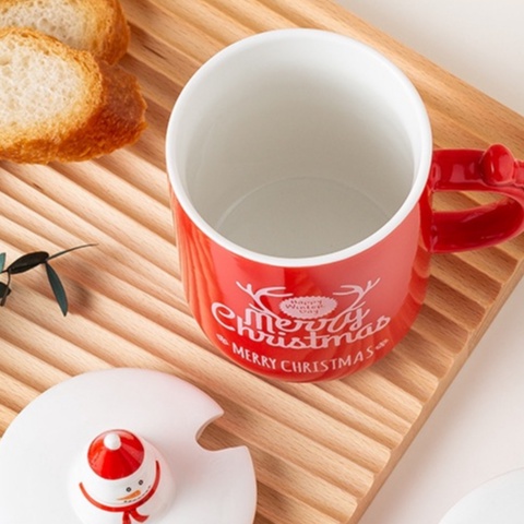 [Hàng sẵn] Ly sứ, Cốc sành sứ, ly sứ 400ml, Cốc sứ Tuần Lộc, Nắp người tuyết, Ly sứ Giáng sinh, Noel, Merry Christmas