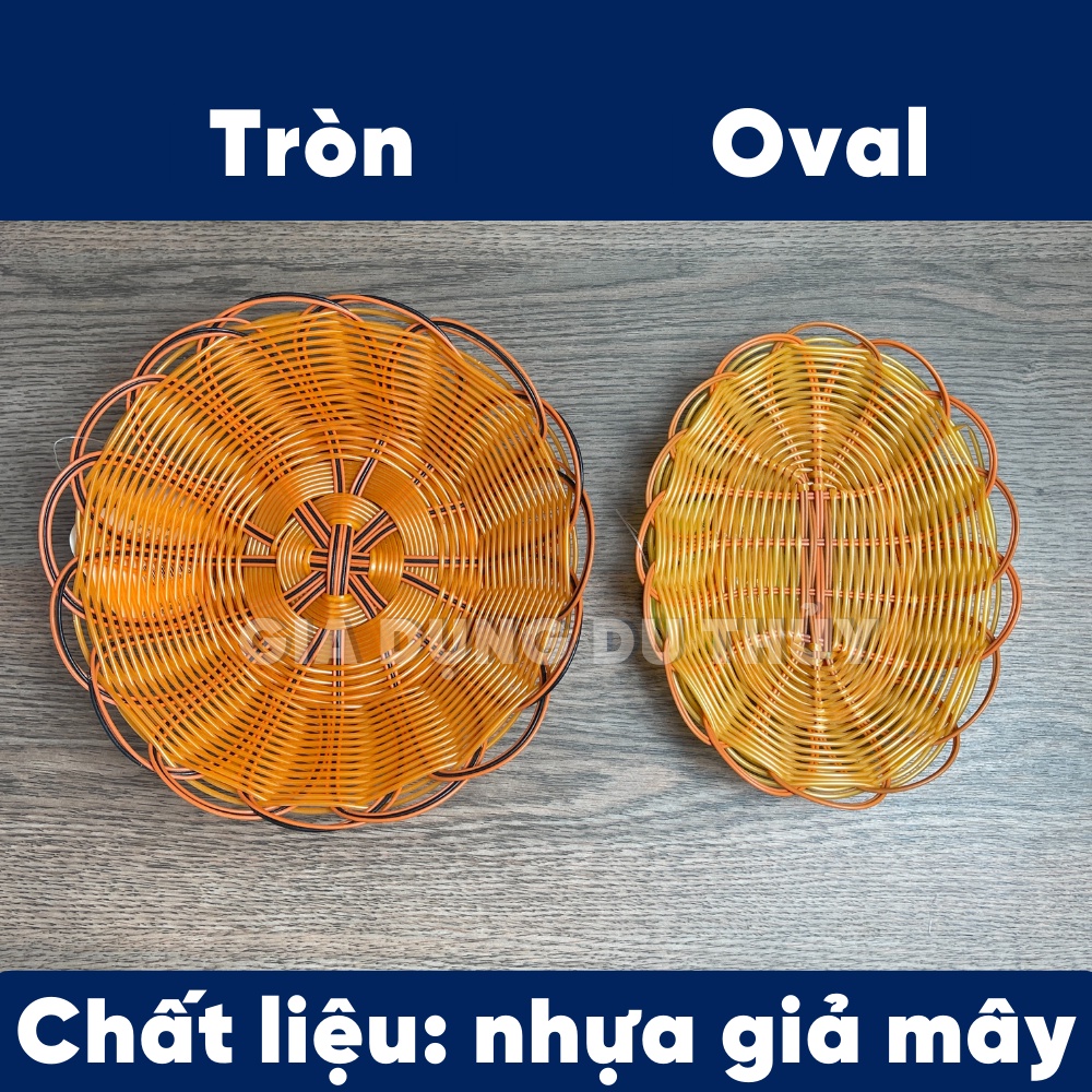 Rổ nhựa giả mây hình tròn hình oval đựng bánh mì, đựng khăn giấy ướt chất liệu nhựa giả mây không bị ẩm mốc dễ vệ sinh