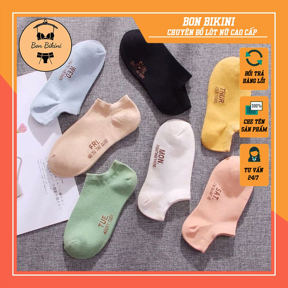 Tất Tuần Nữ Cổ Ngắn Set 7 Đôi 7 Màu Dễ Thương Chất Liệu Cotton