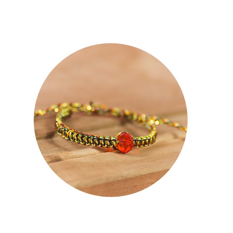 Vòng Tay Dây Vàng Đen Ngọc Nhân Tạo Đỏ May Mắn Phong Thủy Handmade 151 Dễ Thương - Hazo