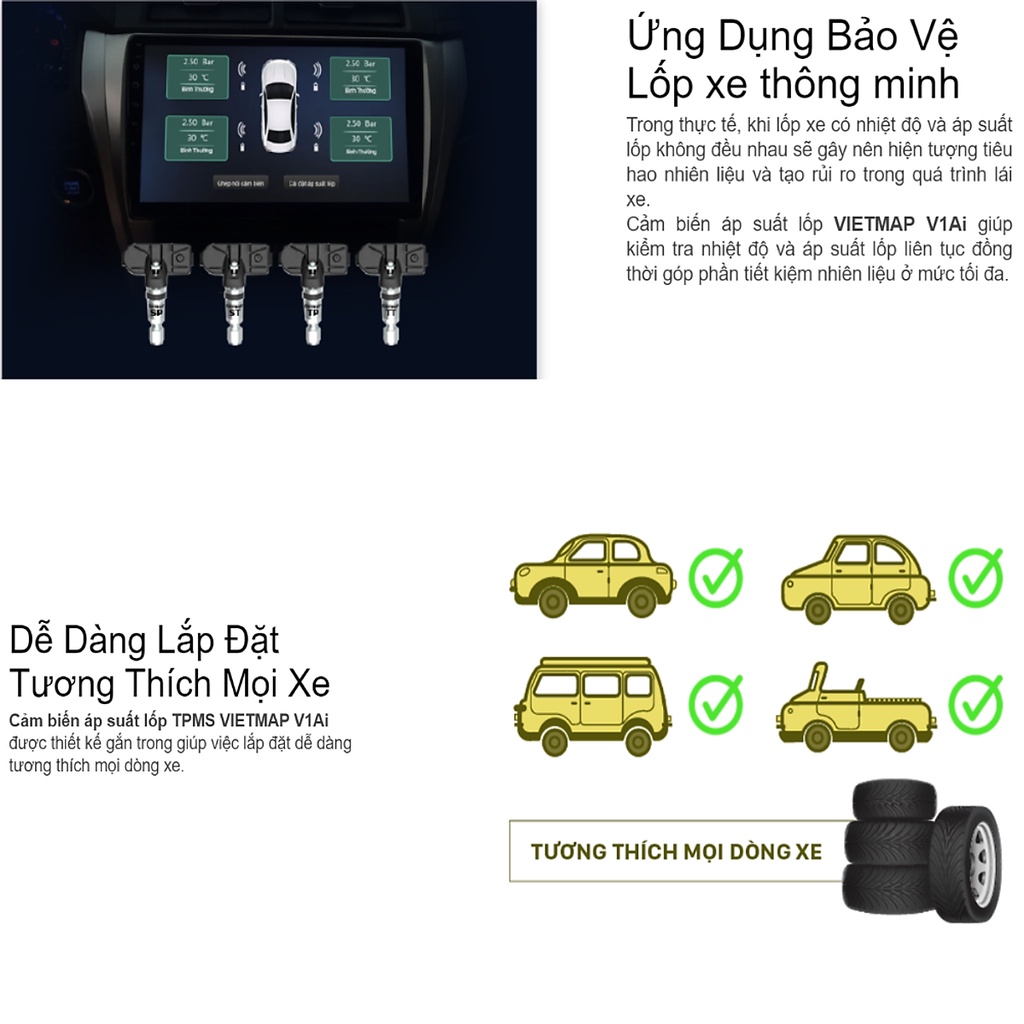 Bộ Cảm Biến Áp Suất Lốp TPMS VIETMAP V1Ai - Hàng Chính Hãng